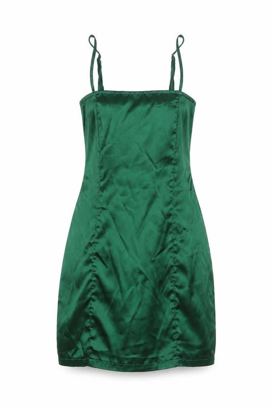 PRETTYLITTLETHING Women’s Green Satin Slip Dress UK 4 Partywear