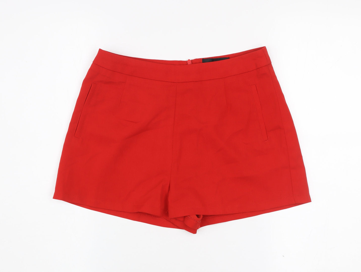 Missguided Women's Red Polyester Shorts UK 10 Regular Fit Summer Zip Casual