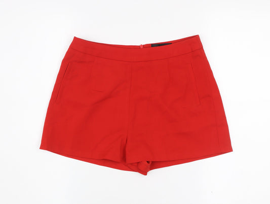 Missguided Women's Red Polyester Shorts UK 10 Regular Fit Summer Zip Casual