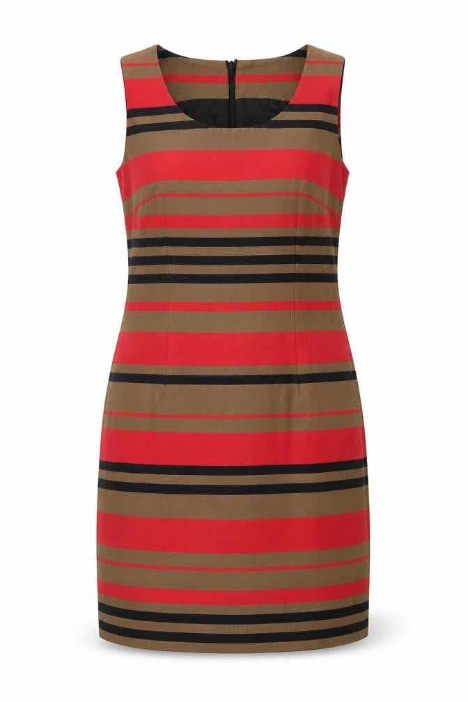 Next Women’s Red Brown Striped Sheath Dress Size 14 Sleeveless