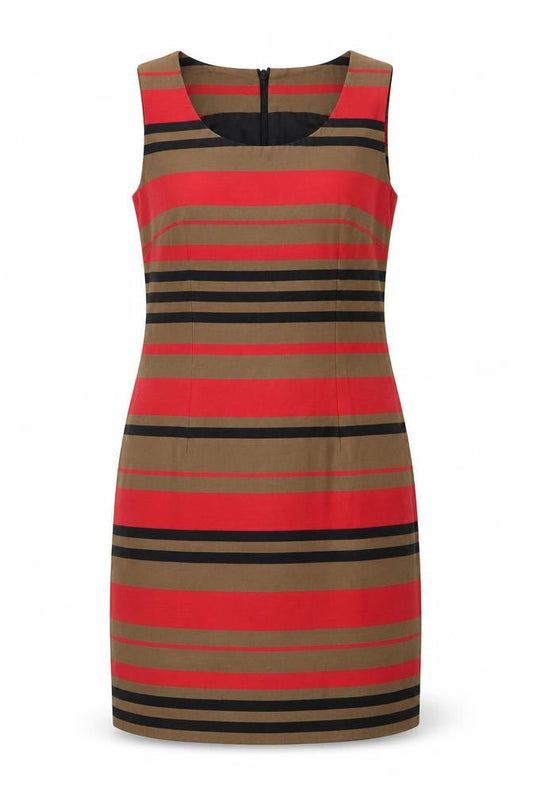 Next Women’s Red Brown Striped Sheath Dress Size 14 Sleeveless