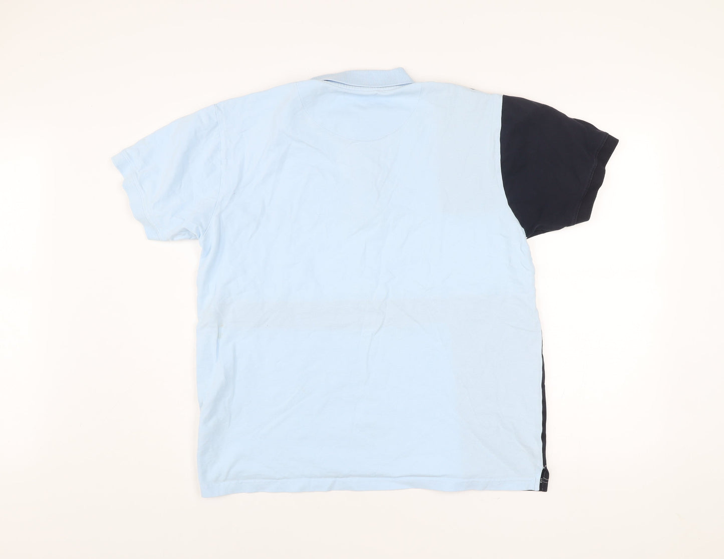 Charles Norton Mens Polo Shirt Blue White Black L Colourblock Cotton