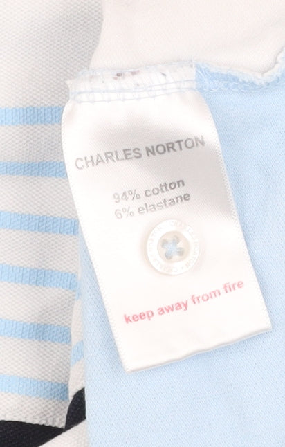 Charles Norton Mens Polo Shirt Blue White Black L Colourblock Cotton