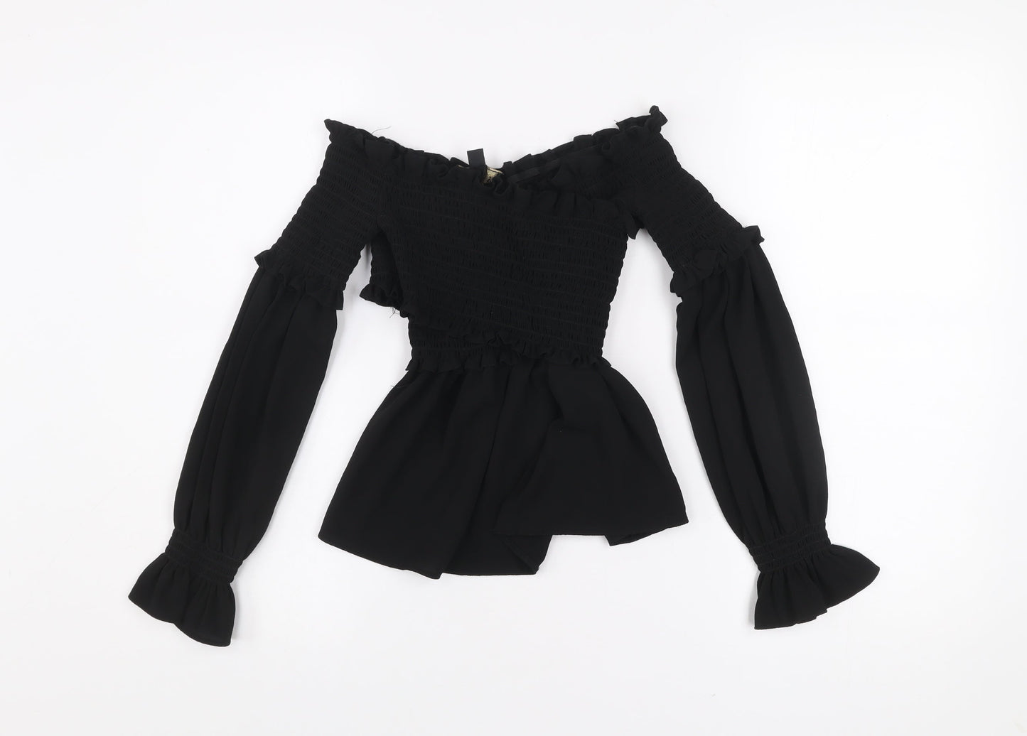 Lipsy Women Black Off Shoulder Ruffle Blouse Size 4 Tunic Style