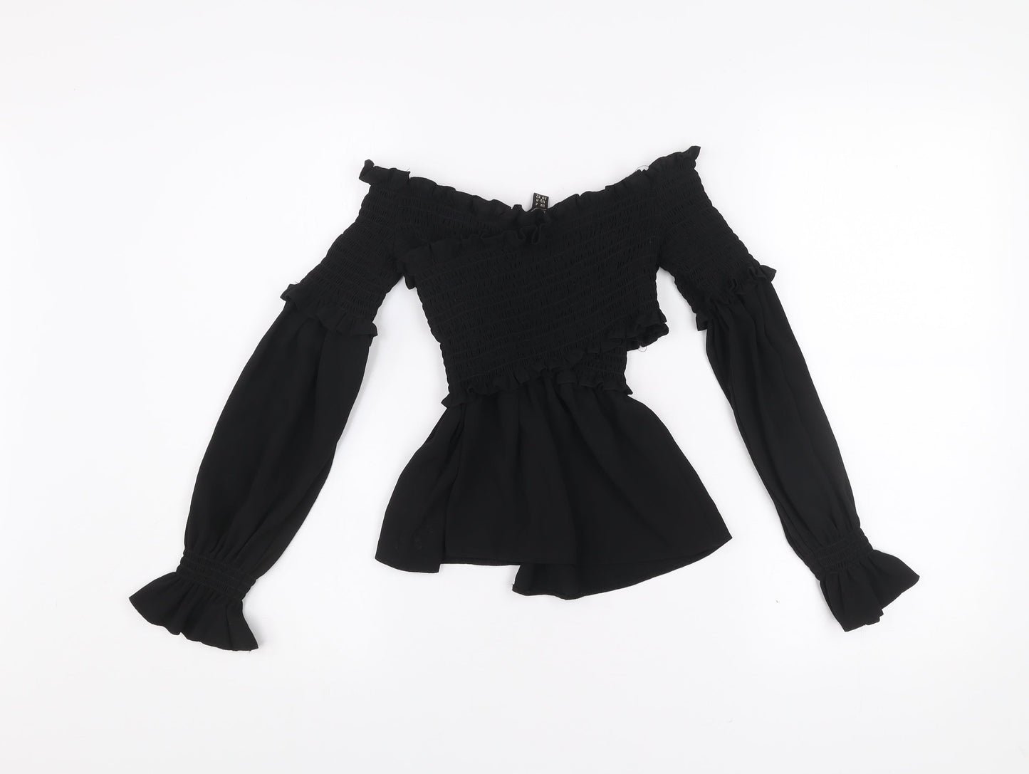 Lipsy Women Black Off Shoulder Ruffle Blouse Size 4 Tunic Style