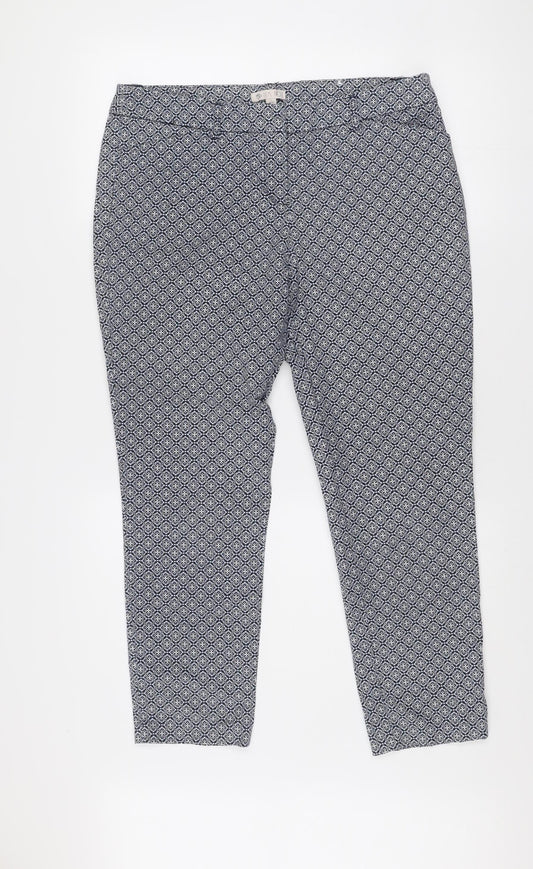 Lila Rose Womens Blue Geometric Slim Fit Trousers Size 14
