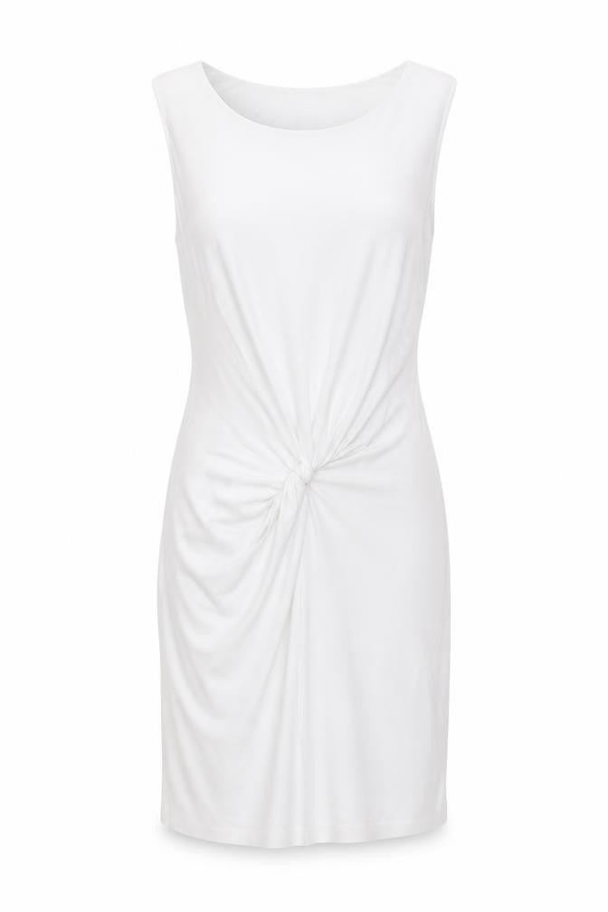 Mango Collection Women's White Bodycon Dress Size 10 Scoop Neck Ruched Jersey