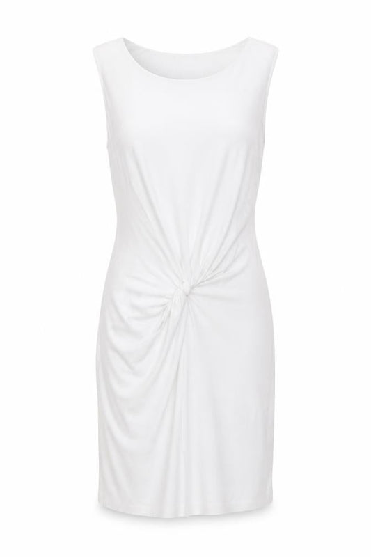 Mango Collection Women's White Bodycon Dress Size 10 Scoop Neck Ruched Jersey