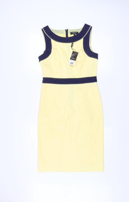 Papaya Women’s Yellow Blue Sheath Knee Length Dress Size 10