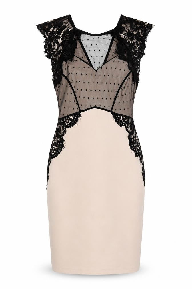 Next Petite Women’s Beige Black Lace Sheath Dress Size 12