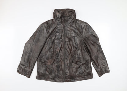 Bianca Womens Brown Polyester Mid-Length Zip Jacket Size 20