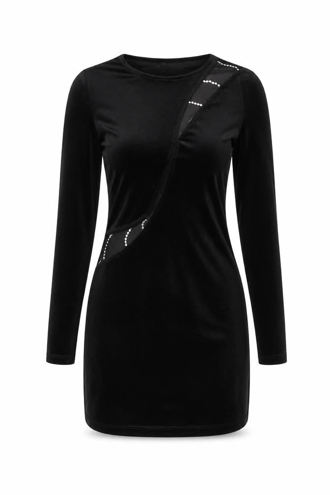 H&M Women’s Black Velvet Sequin Bodycon Mini Dress Size 8