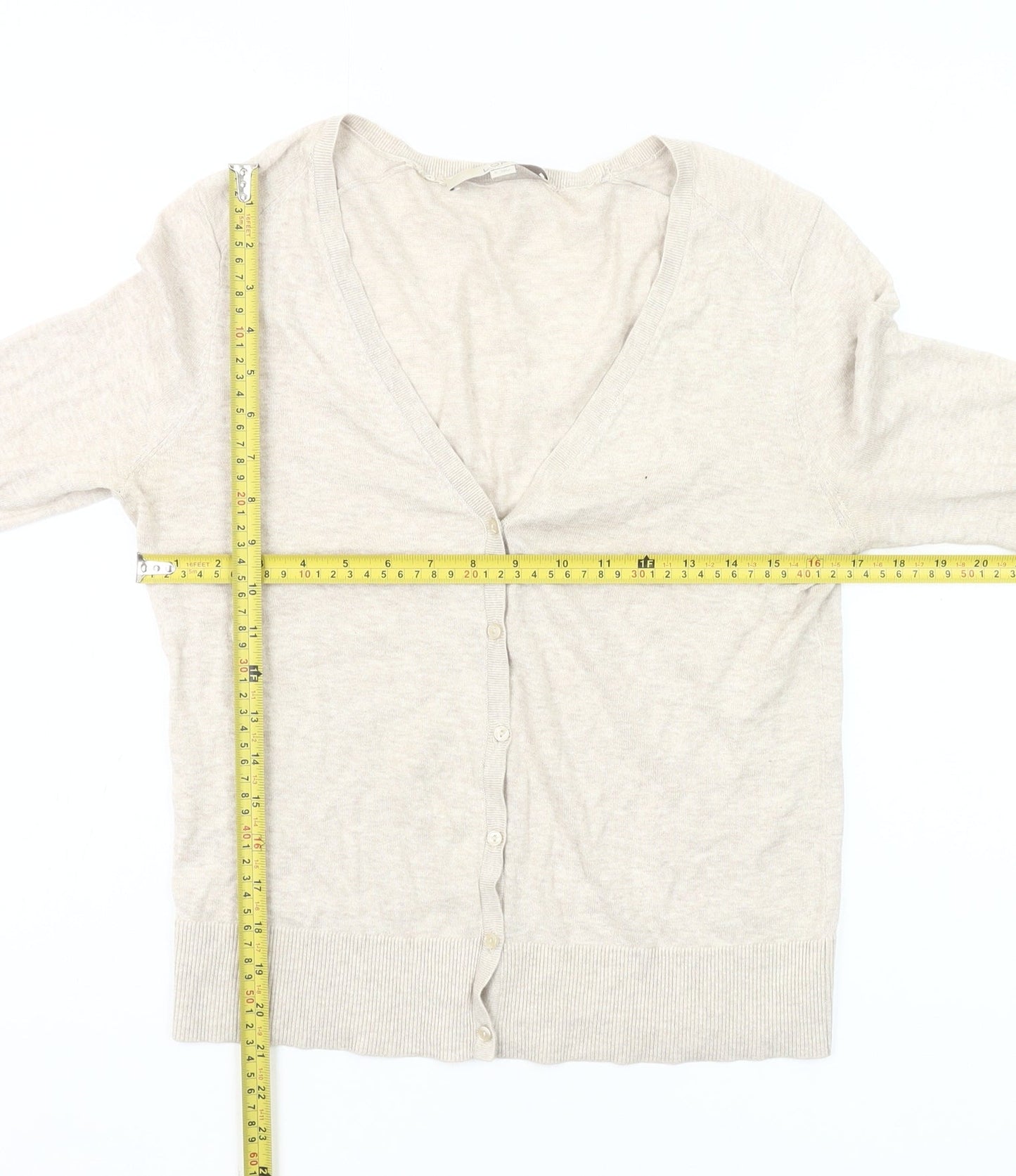 LOFT Women’s Beige Cotton Cardigan Small V-Neck Long Sleeve