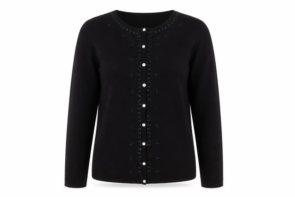 Mackays Black Medium Cardigan Jumper Embroidered Knit Long Sleeve
