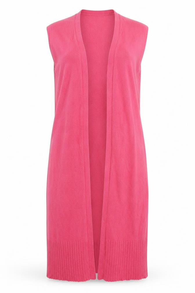 Bellino Women’s Pink Sleeveless Long Cardigan Size 16 Knit V-Neck