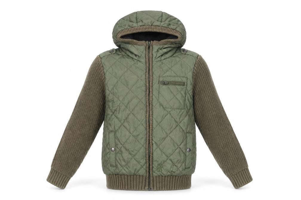 Next Boys Green Quilted Hooded Jacket 7 Years Full Zip Padded Coat