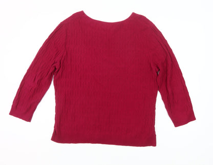 Country Casuals Womens Red Cotton Cable Knit Pullover Jumper Size L