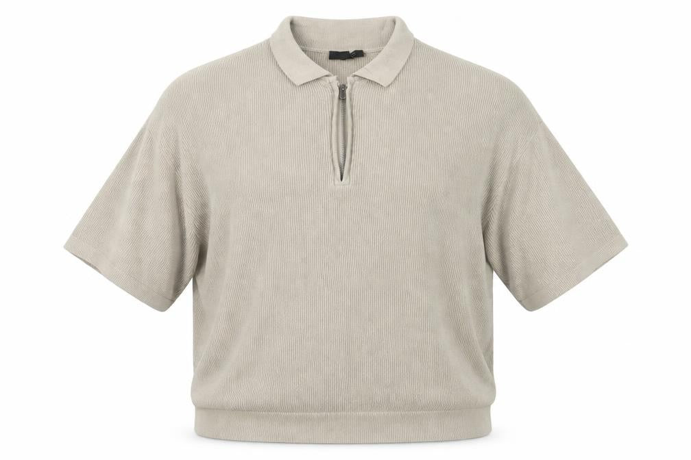 New Look Men’s Beige 2XL Collared Half Zip Short Sleeve Jumper