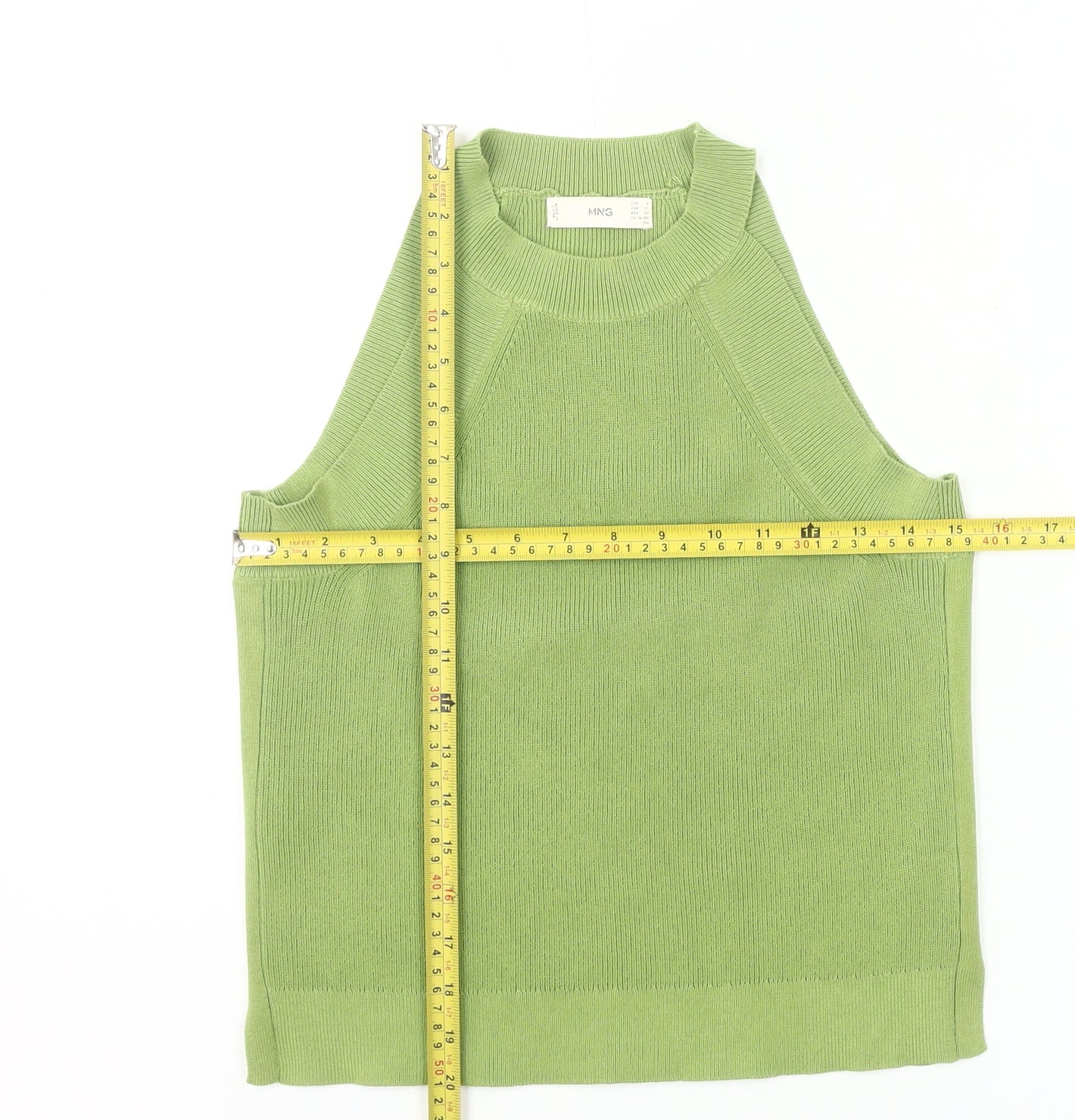 MNG Womens Green Knit High Neck Sleeveless Tank Top Size 8
