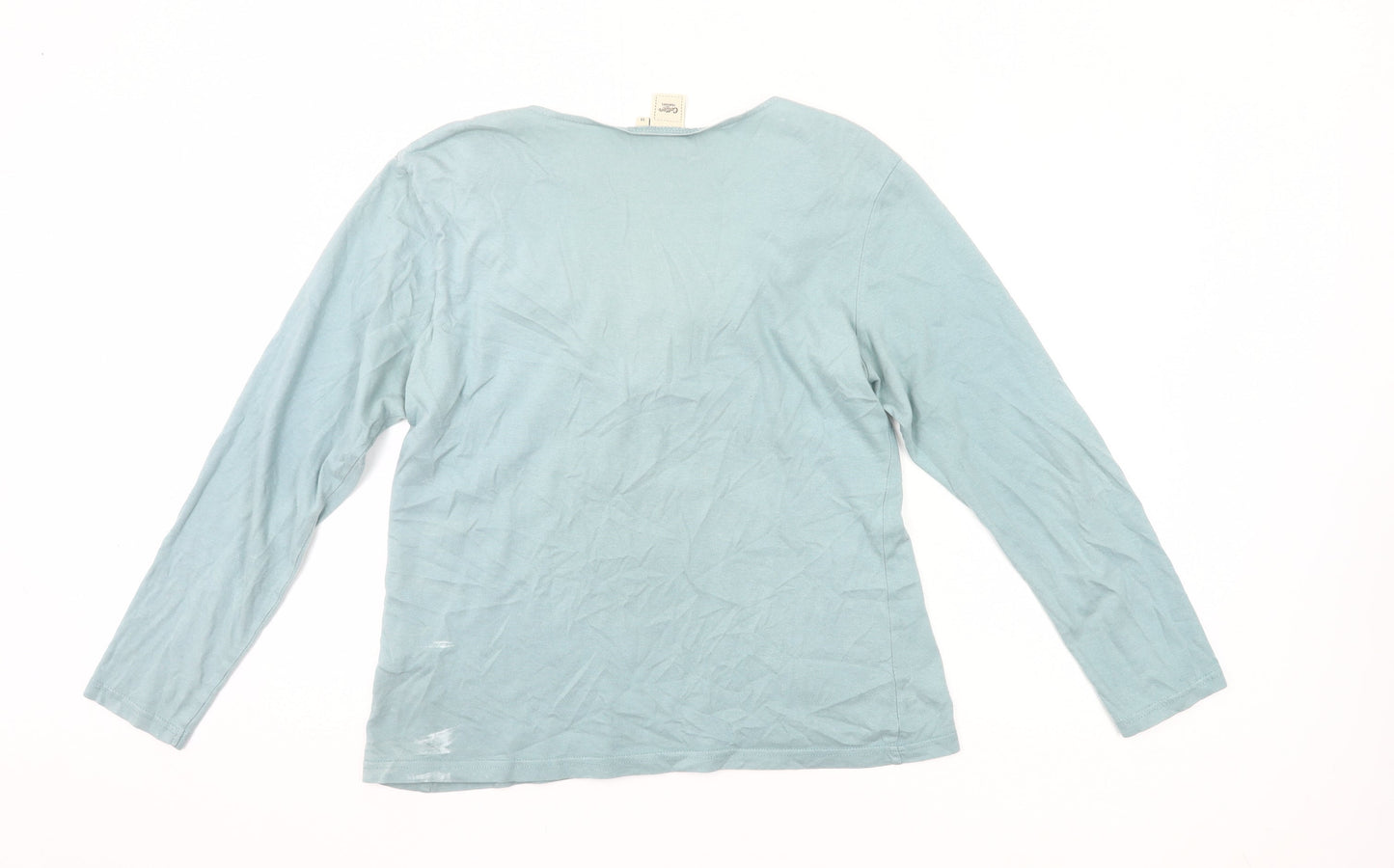 Cotton Traders Women Blue Size 14 Tunic Ruffle Neck Long Sleeve Top