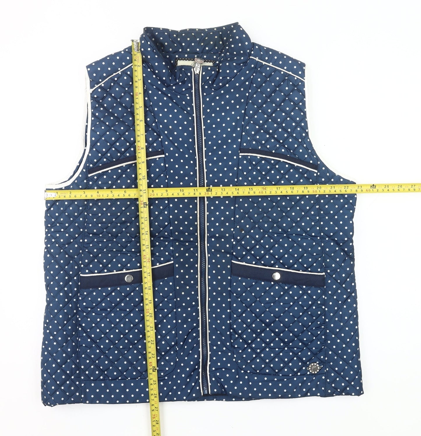 Paco Boutique Womens Blue Polka Dot Quilted Zip Waistcoat Size 18