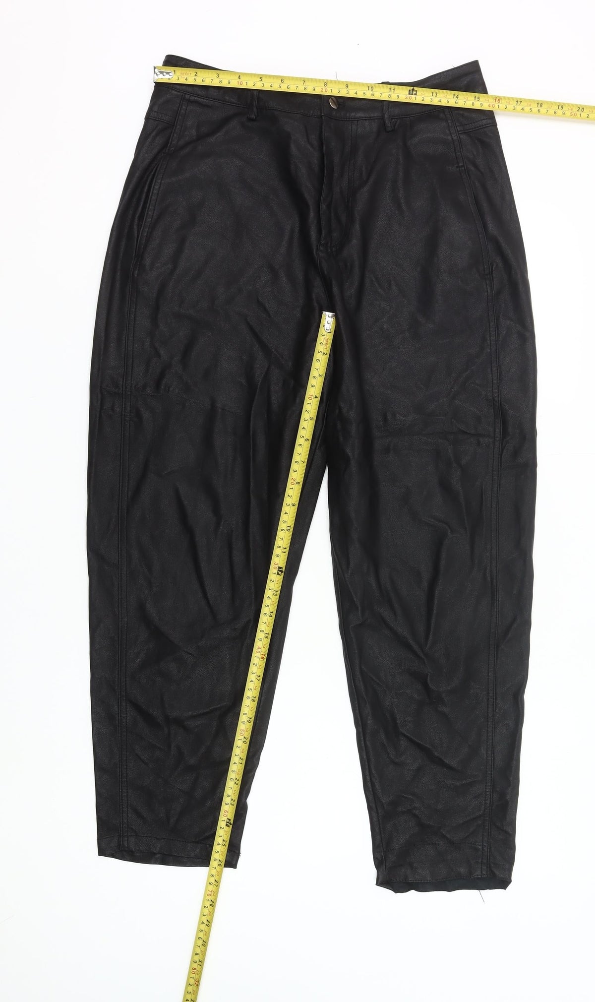 Zara Women Black Faux Leather Tapered Trousers Size 12