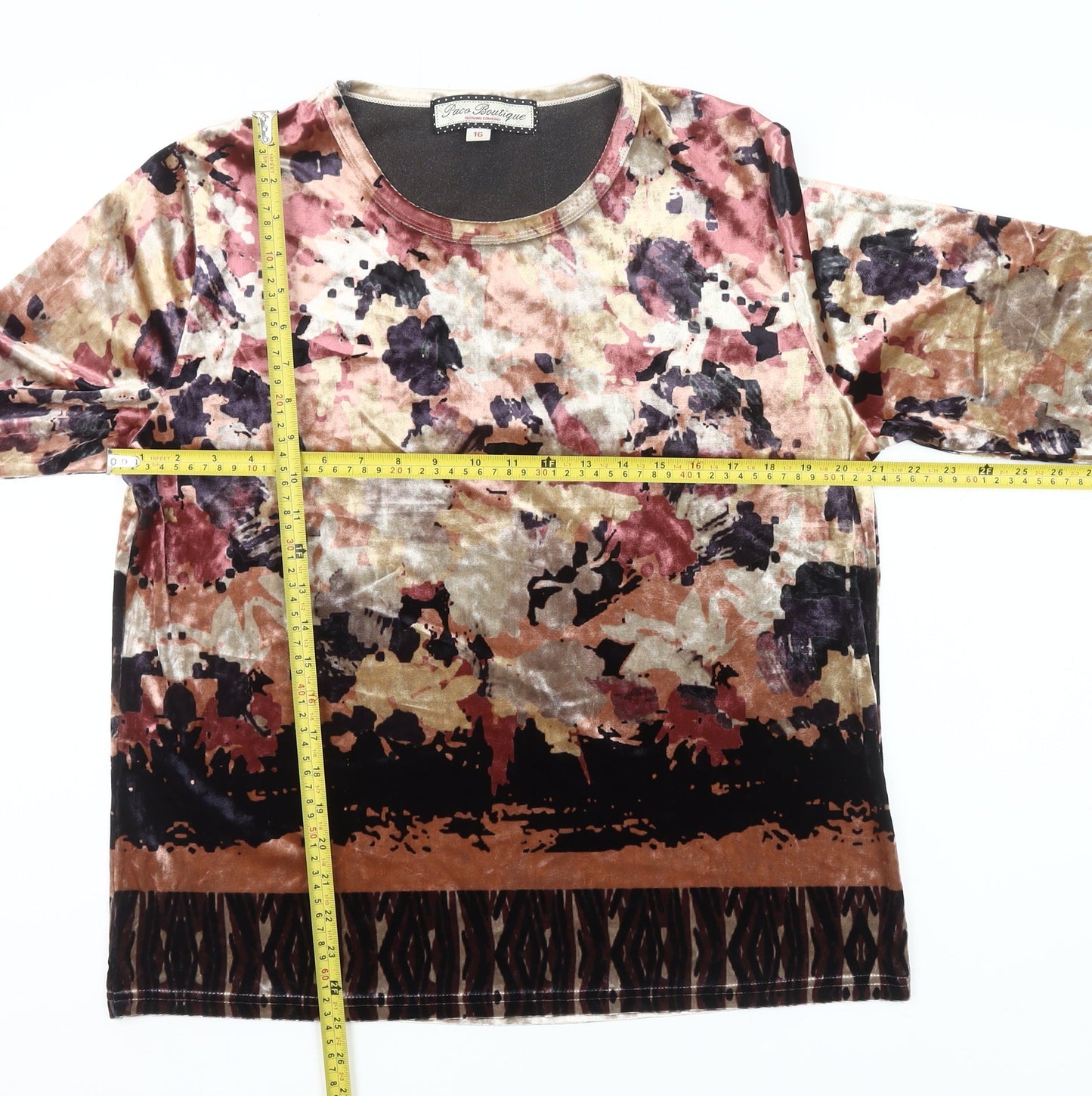 Paco Boutique Womens Multicoloured Velvet Floral Blouse Size 16