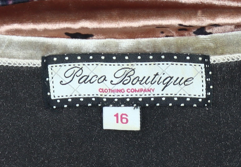 Paco Boutique Womens Multicoloured Velvet Floral Blouse Size 16