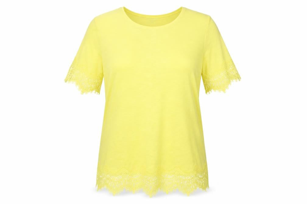 Bonmarché Women’s Yellow Lace Trim Short Sleeve T-Shirt Size 12