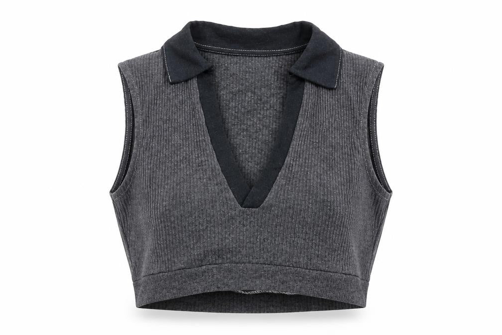 Reclaimed Vintage Women’s Grey Collared Cropped Tank Top UK 10