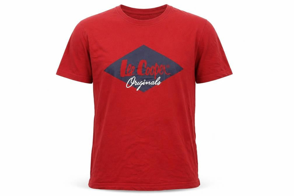 Lee Cooper Men's Red Graphic Logo Crew Neck Cotton T-Shirt L