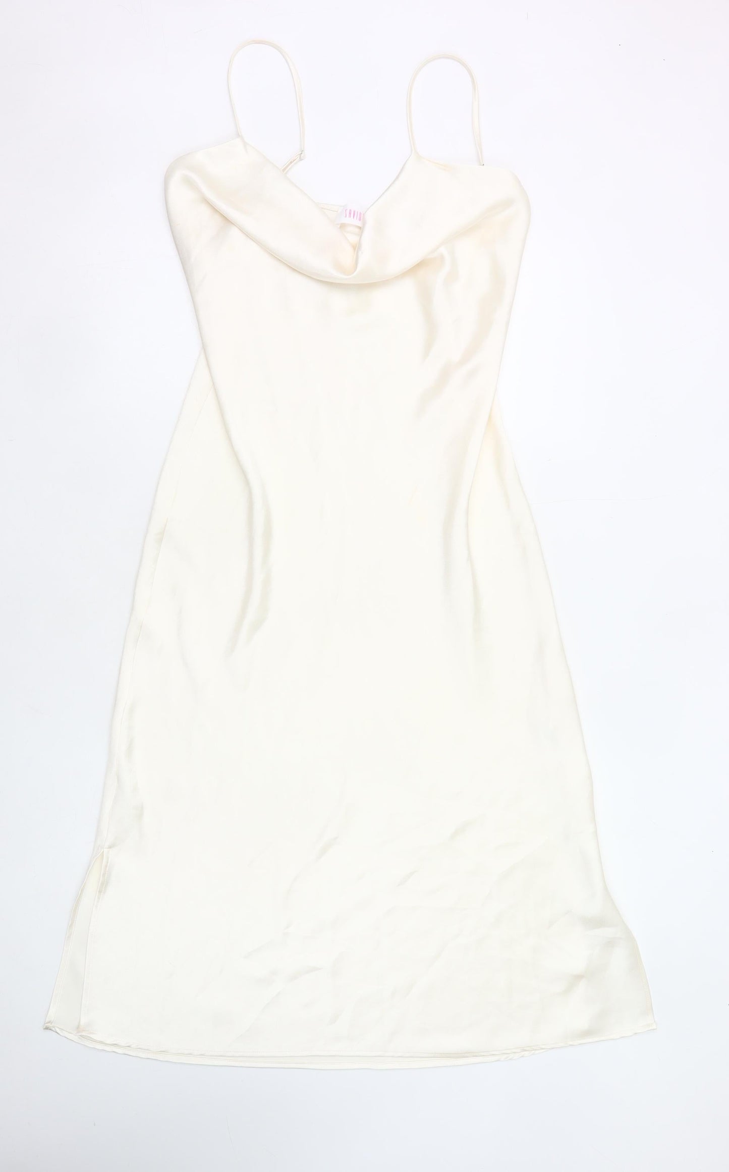 Savida Womens Ivory Size 12 Slip Dress Midi Cowl Neck Polyester
