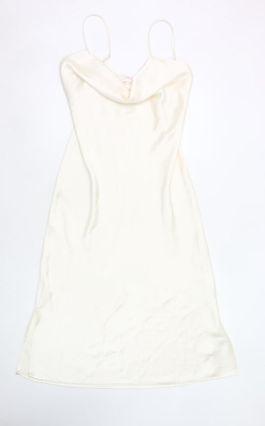 Savida Womens Ivory Size 12 Slip Dress Midi Cowl Neck Polyester