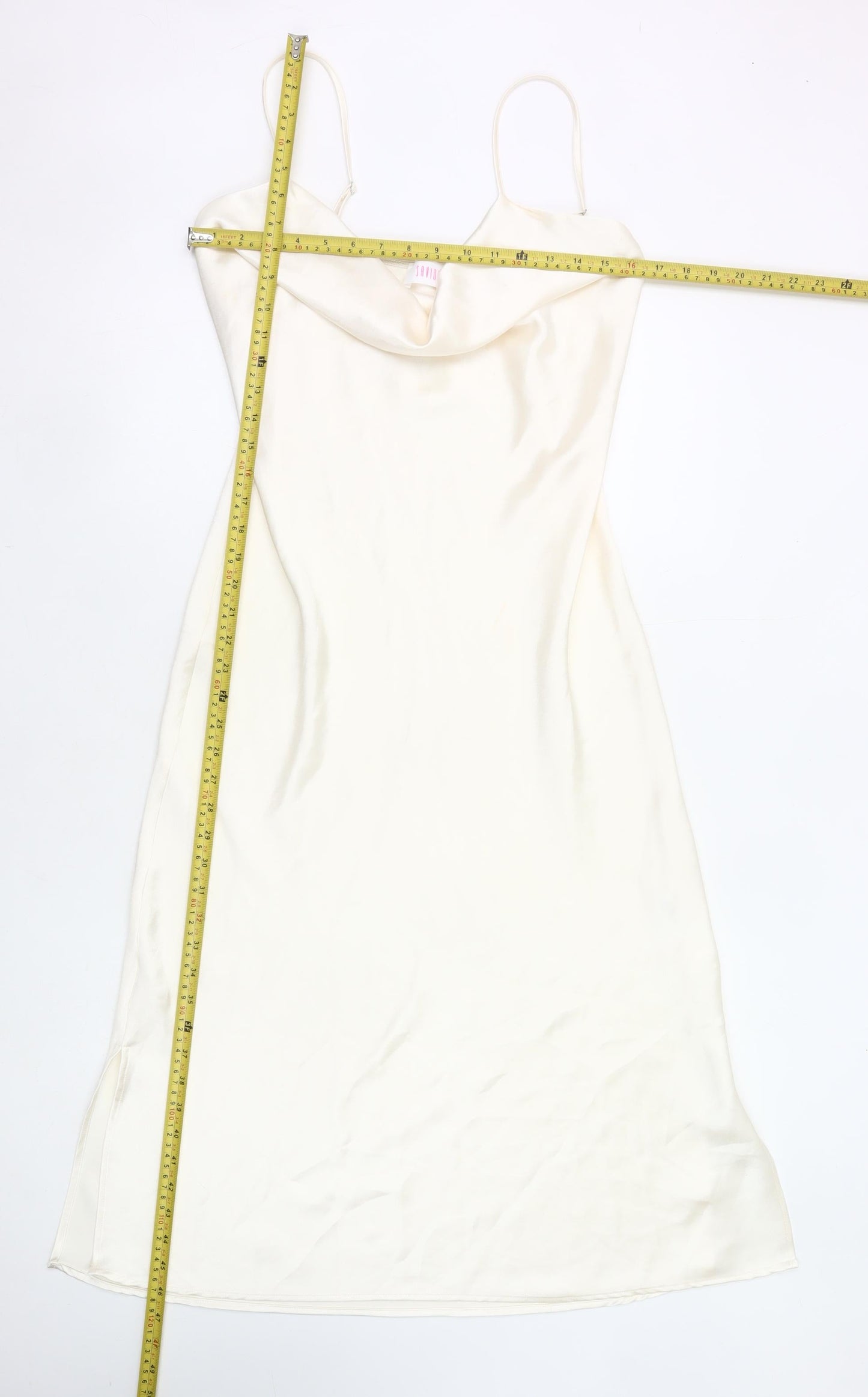 Savida Womens Ivory Size 12 Slip Dress Midi Cowl Neck Polyester