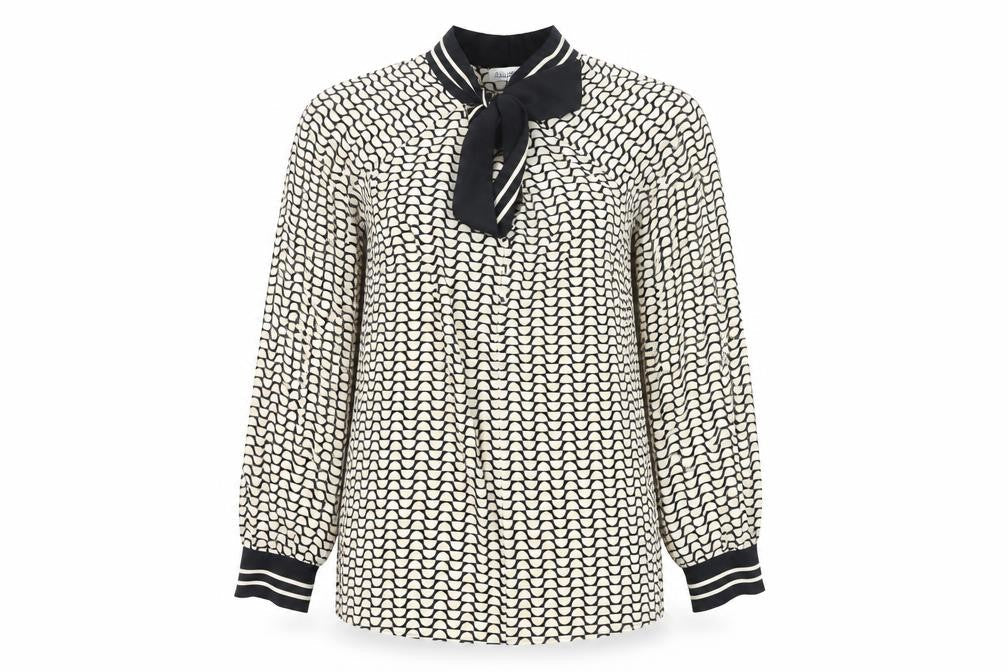 Gallery Womens Ivory Black Bow Neck Long Sleeve Blouse UK 8
