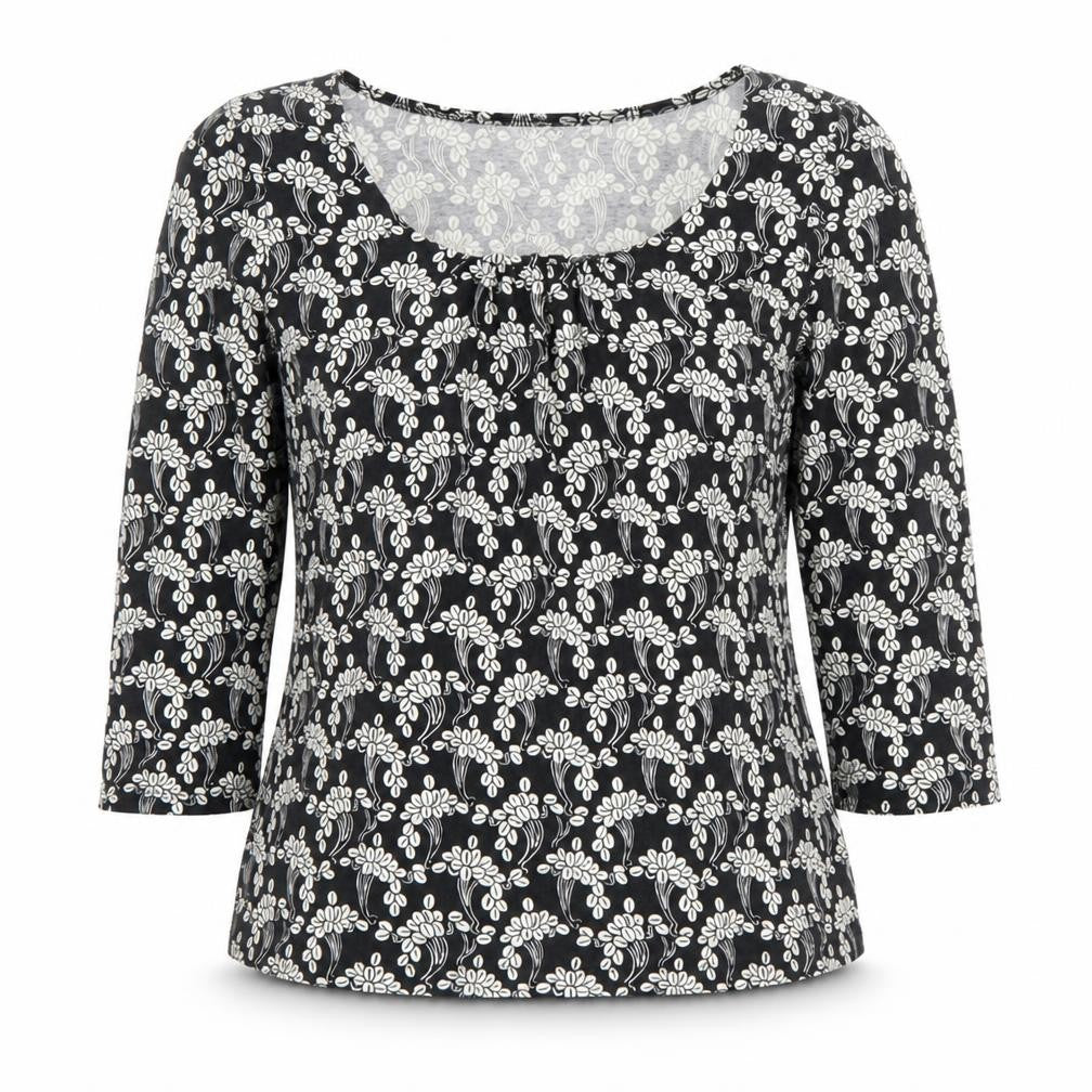 Phase Eight Womens Black Floral Jersey Tunic Blouse Size 14