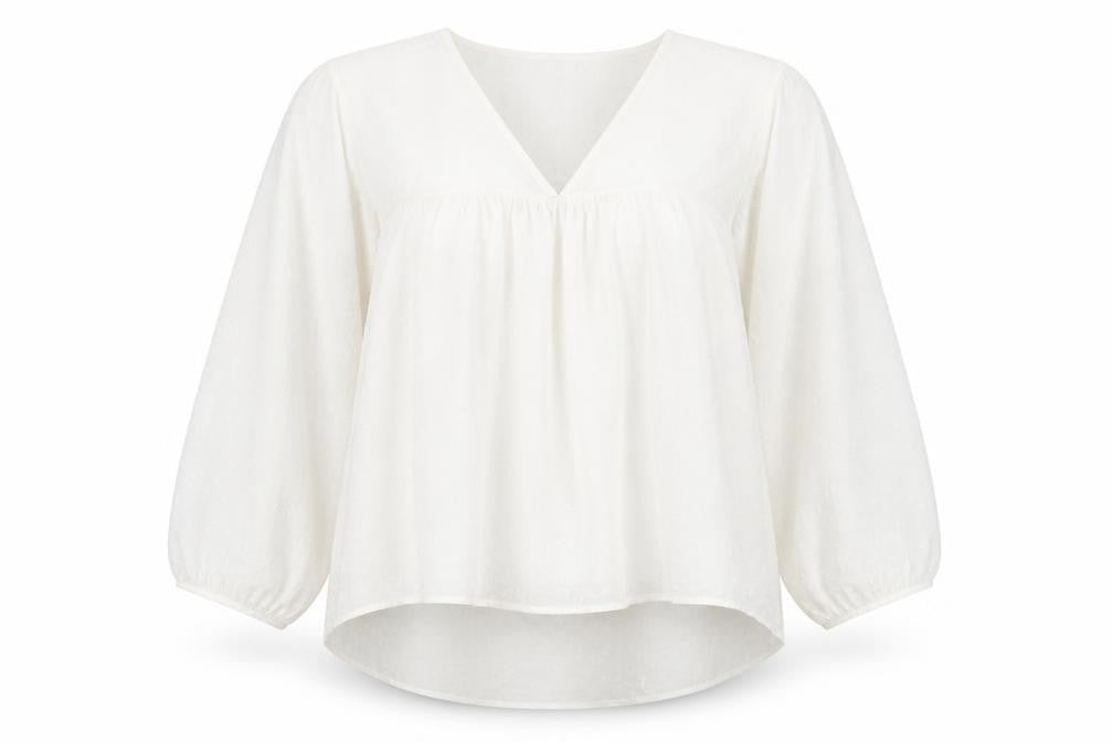 New Look Women’s White 3/4 Sleeve V-Neck Tunic Blouse Size 8