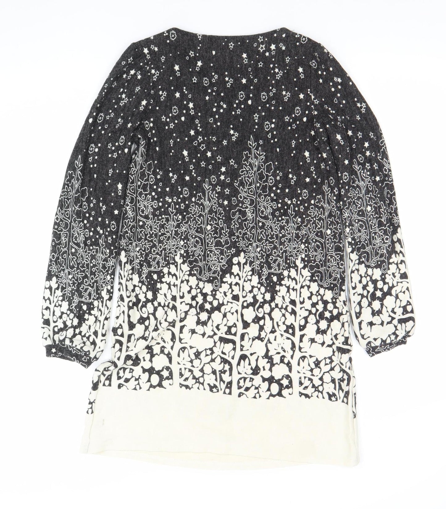 Uttam London Womens Black Floral Knit Shift Dress Size S Long Sleeve