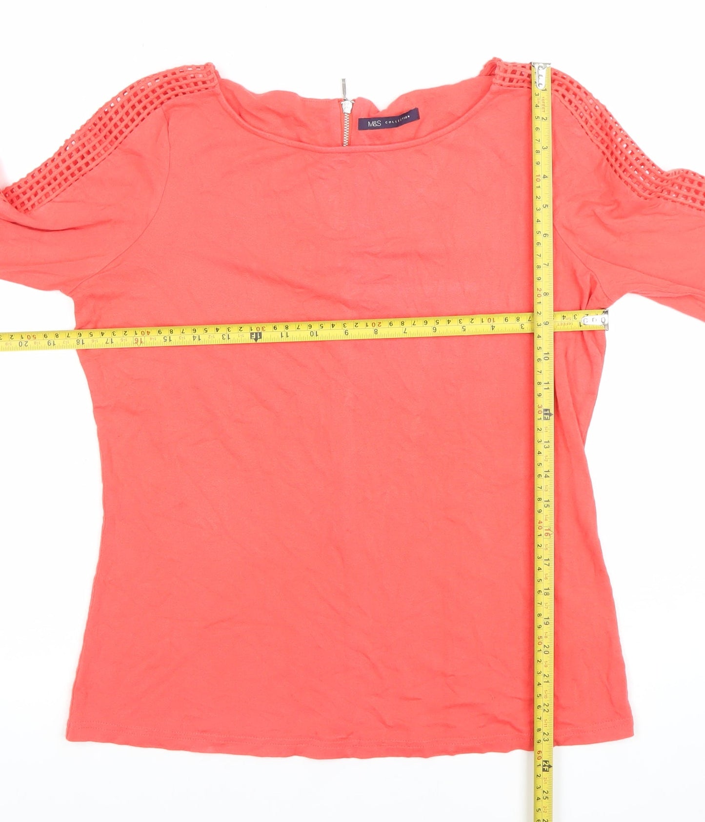 Marks and Spencer Women’s Red Tunic Blouse Size 14 Zip 3/4 Sleeve
