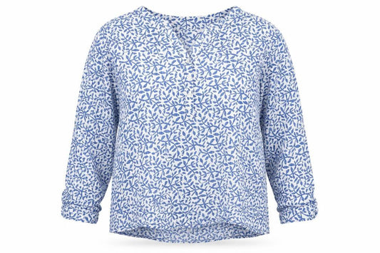 Freda Womens Blue Floral Cotton Long Sleeve Tunic Blouse Size 15