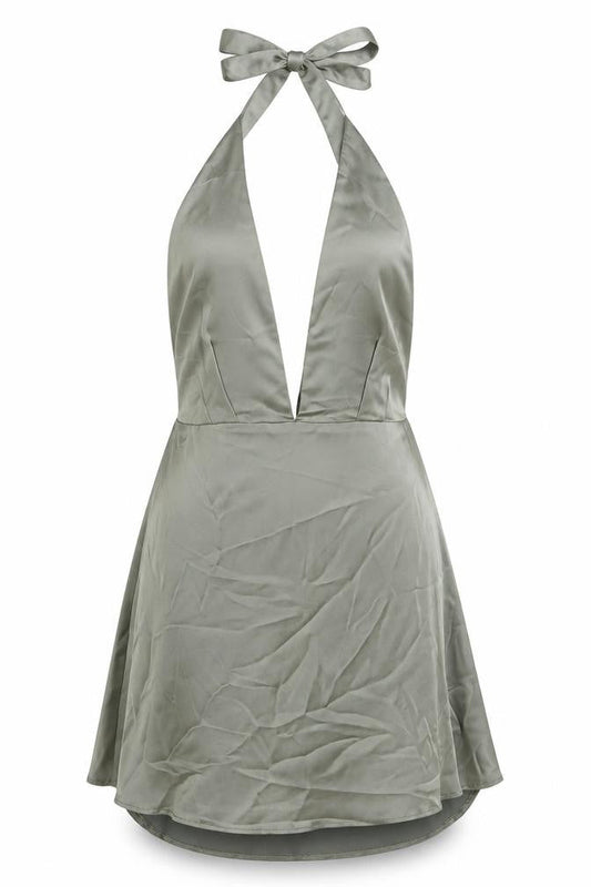 Zara Women Green Satin Halter Slip Dress Size M Party Cocktail