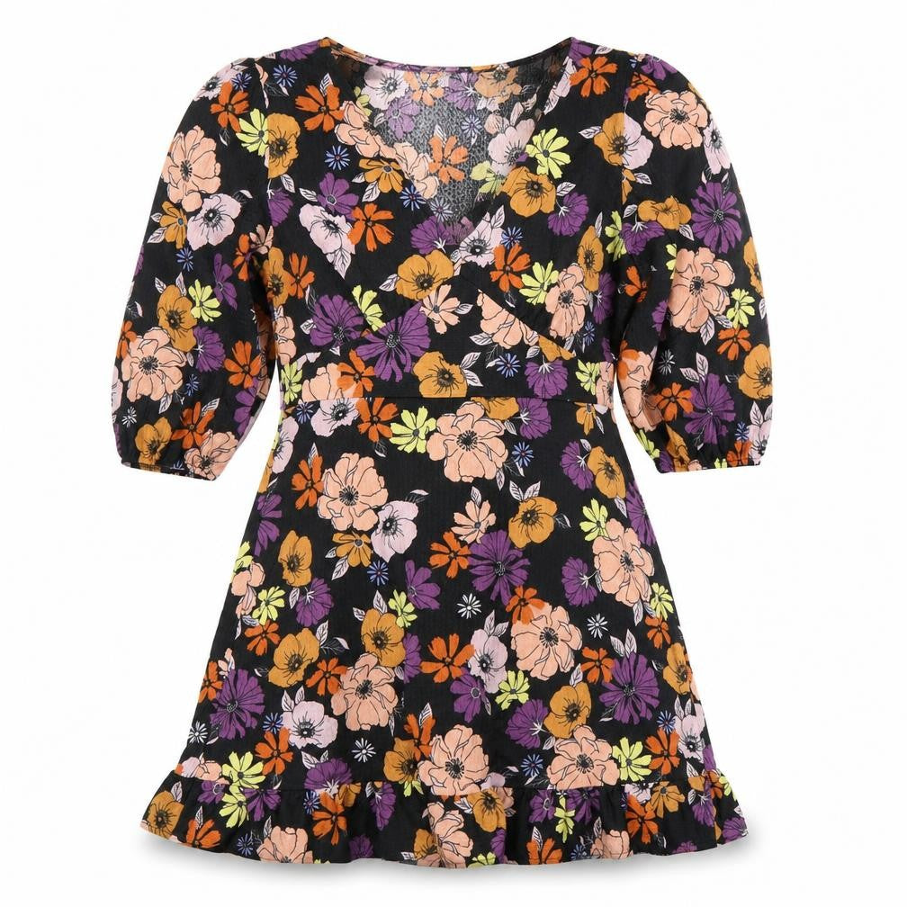 Dorothy Perkins Petite Black Floral Wrap Dress Size 12