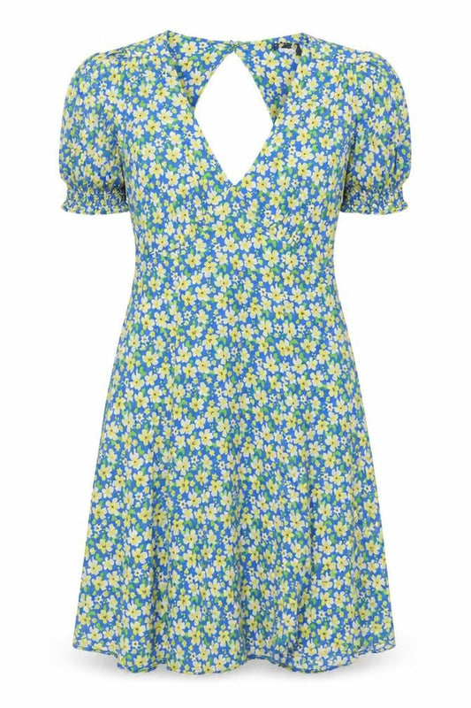New Look Women's Blue Floral Puff Sleeve Wrap Dress Size 8