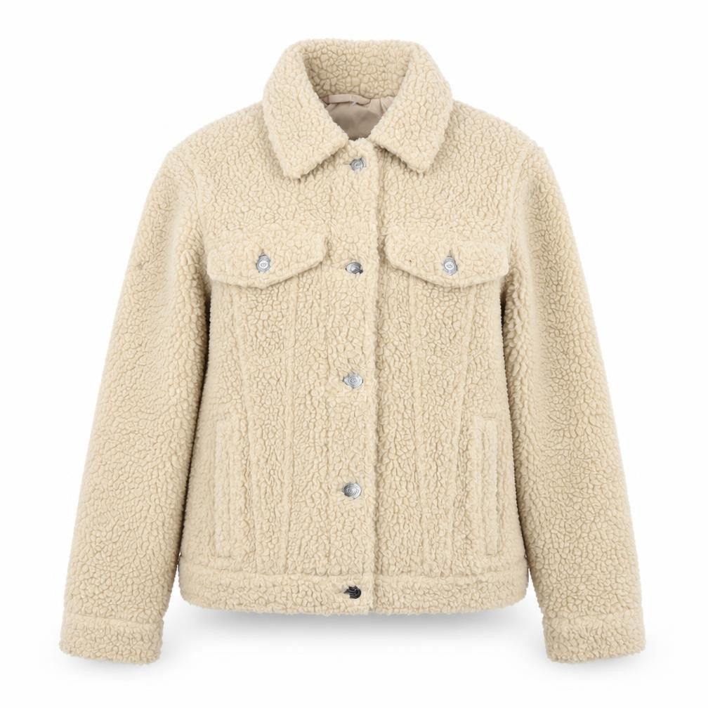 Hollister Womens Beige Fleece Jacket XS Button Casual Winter Coat