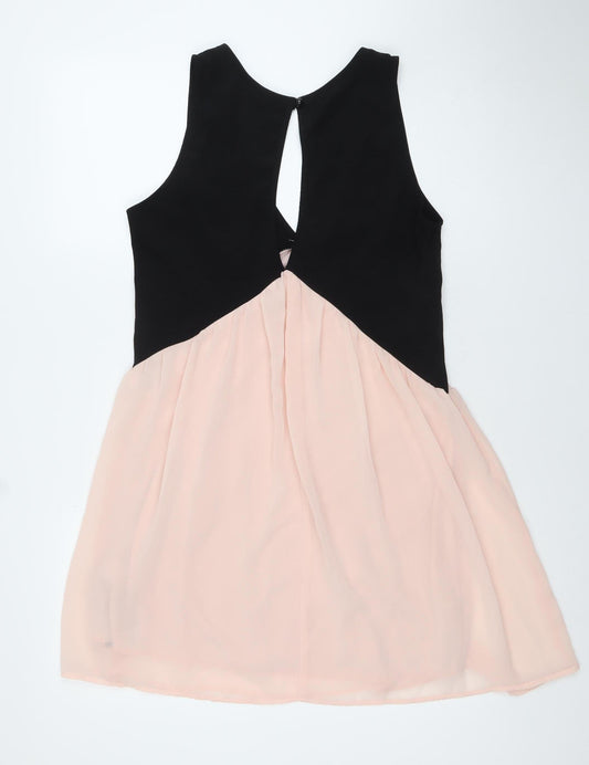 Solemio Women’s Black Pink Fit & Flare Sleeveless Party Dress L
