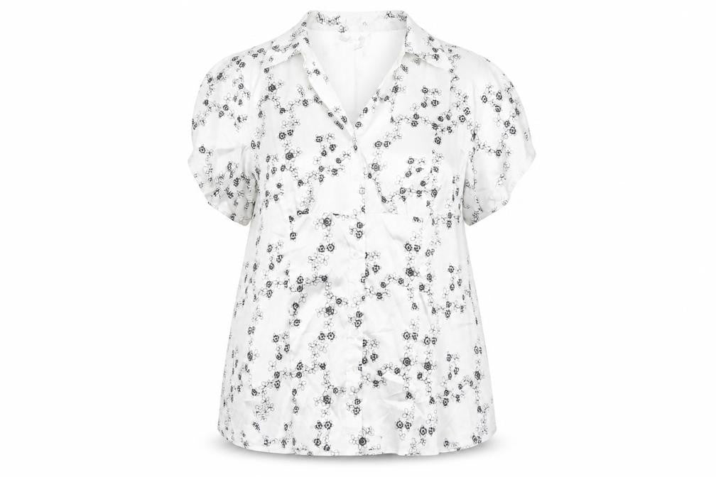 Evans Womens White Floral Satin Button-Up Blouse Size 22