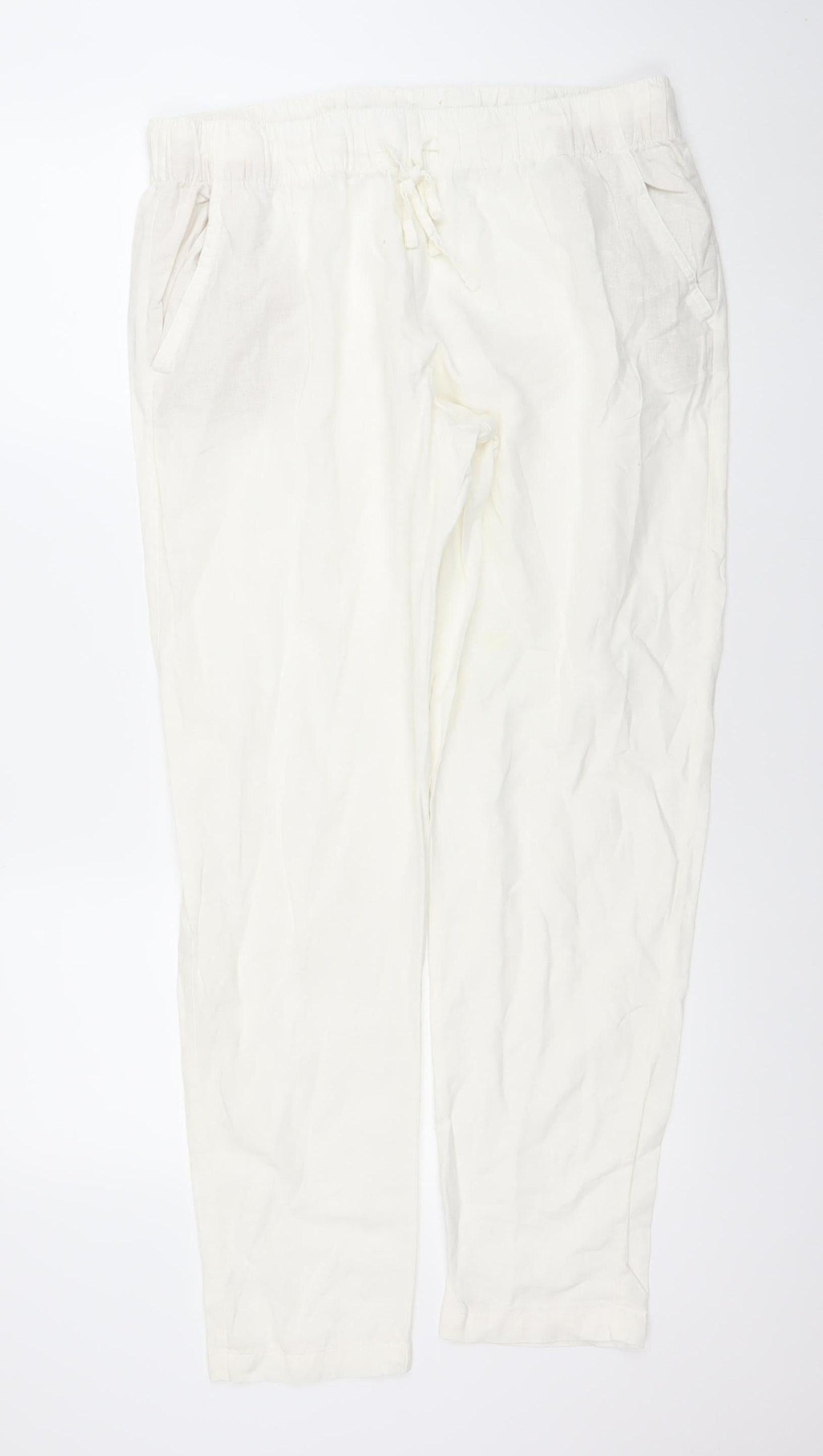 Esmara Women Ivory Viscose Straight Trousers Size 16 Elastic Waist Casual