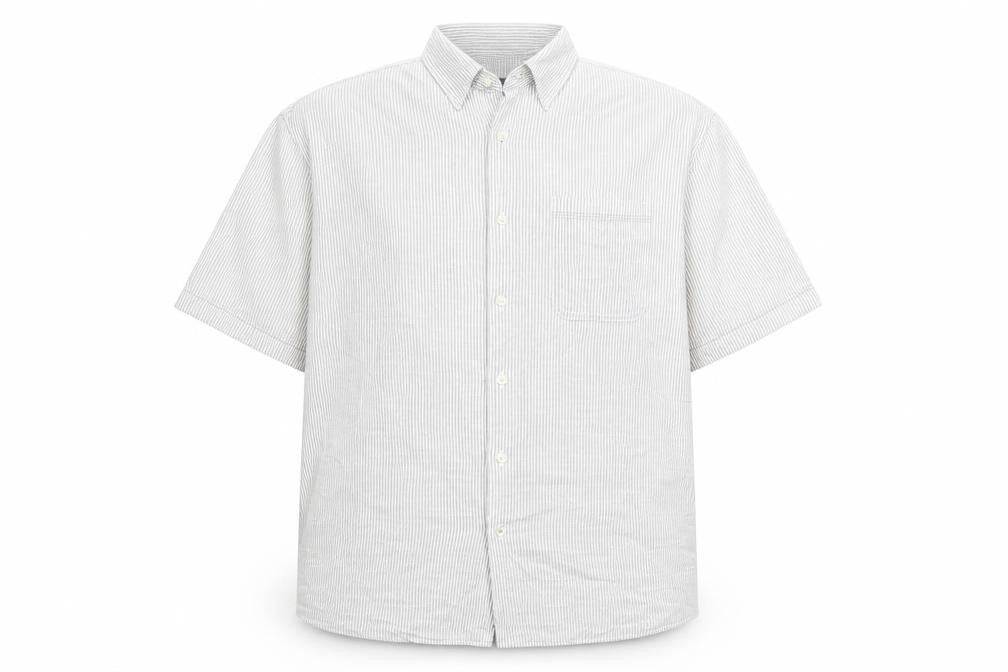 Marks & Spencer Mens Grey XL Striped Cotton Button-Up Shirt