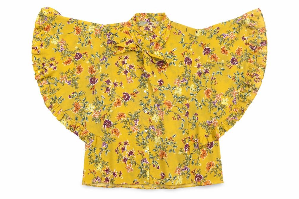 Zara Women Yellow Floral Kimono Blouse Size 8 Tunic Style