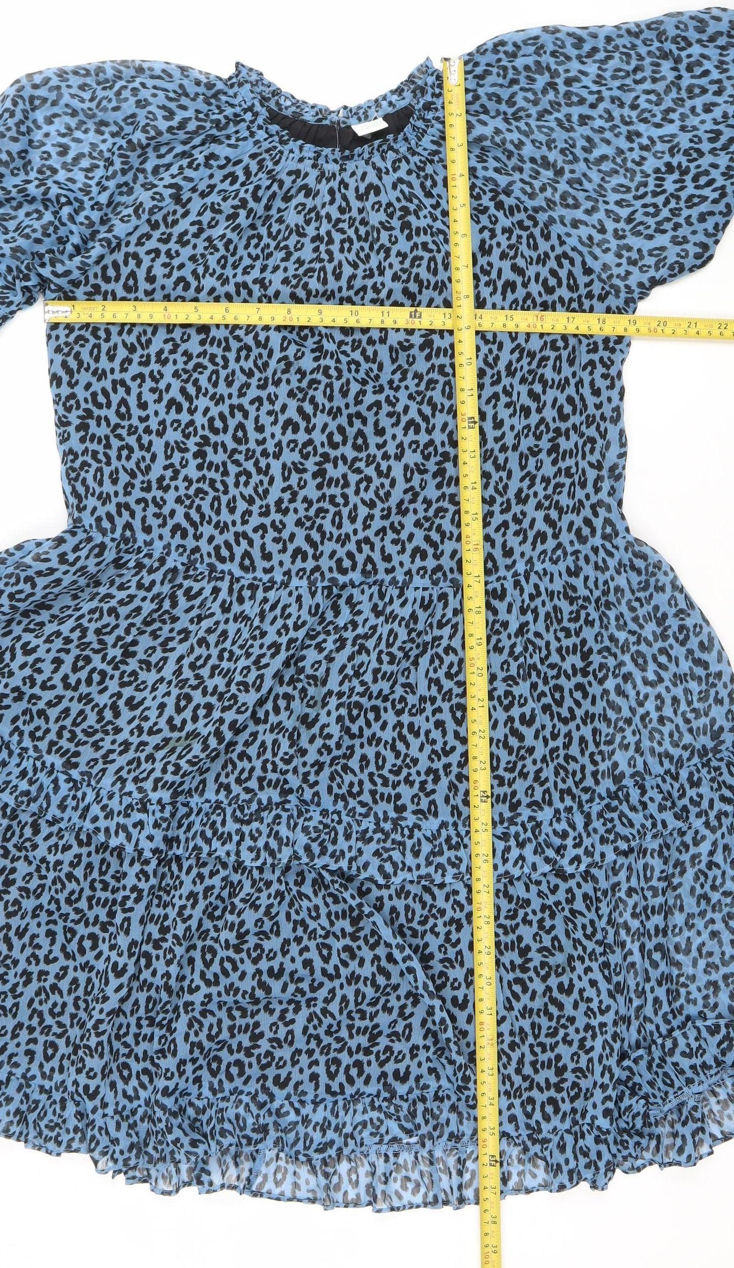 Next Women Blue Leopard Print Chiffon Shift Dress Size 14
